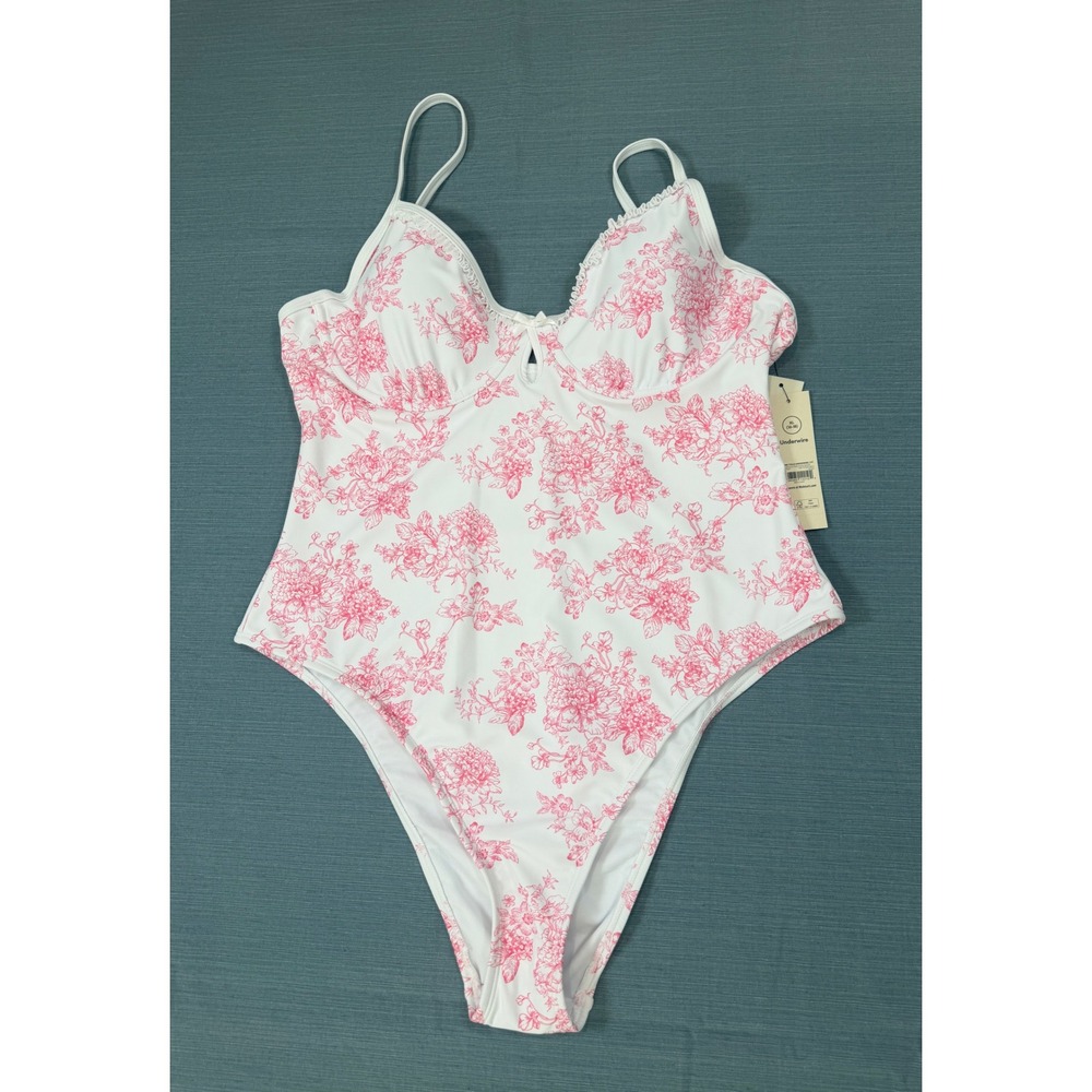 No Boundaries Pink Floral Toile Underwire One‎ Piece Swimsuit XL 16-18 NWT